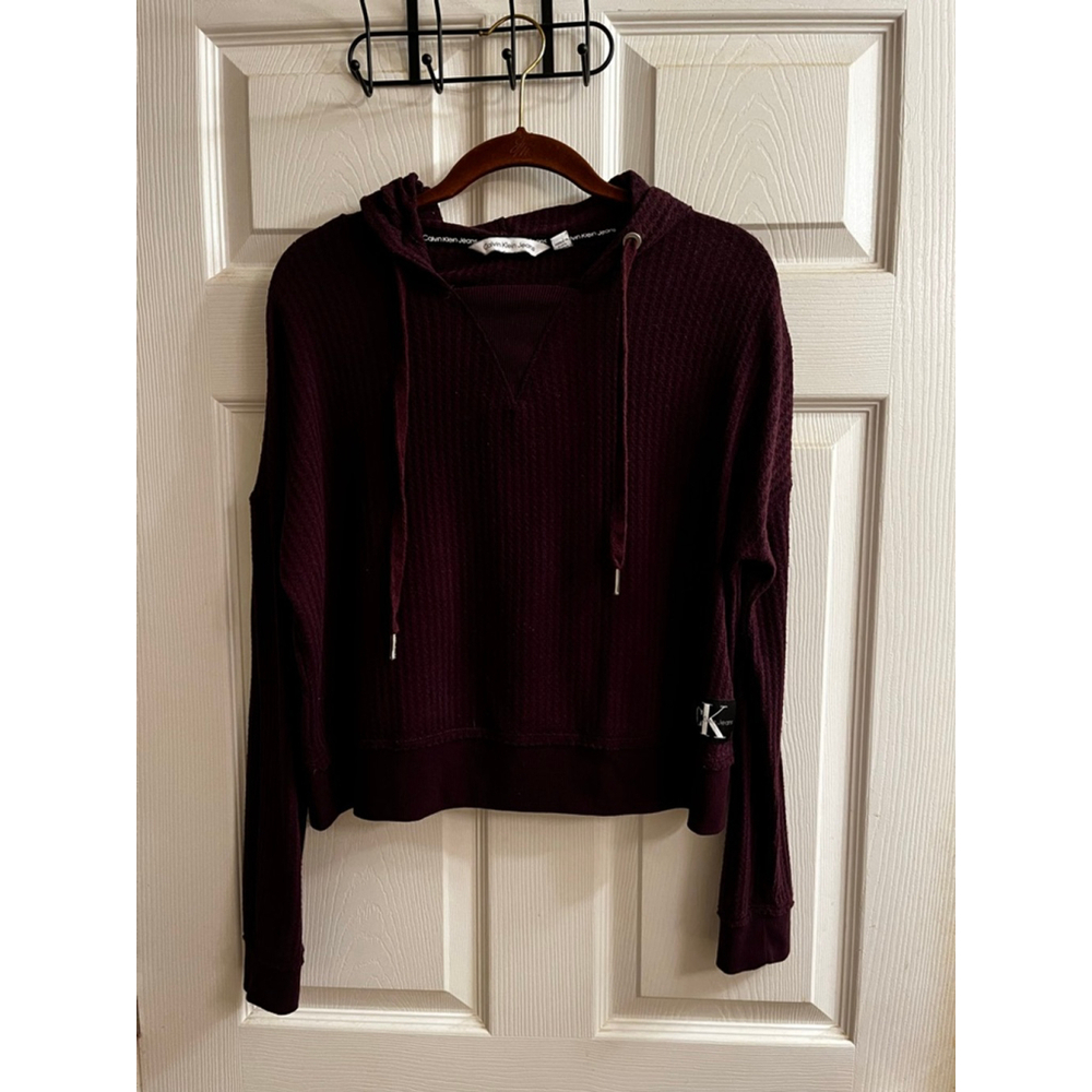 Calvin Klein~ Burgundy Cropped Waffle Knit Hoodie~ M